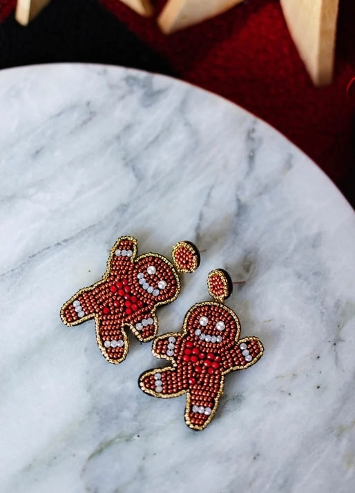 Gingerbread Man Beaded Earrings