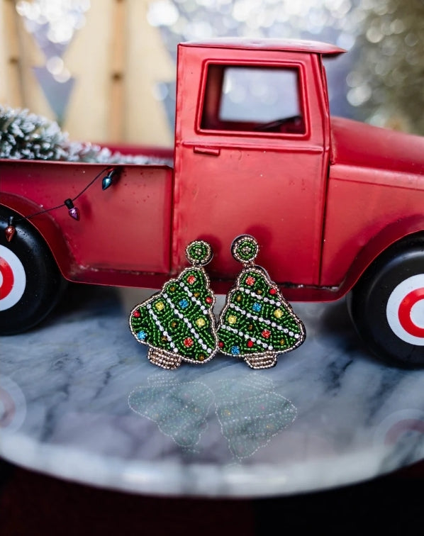 Christmas Tree Beaded Earrings