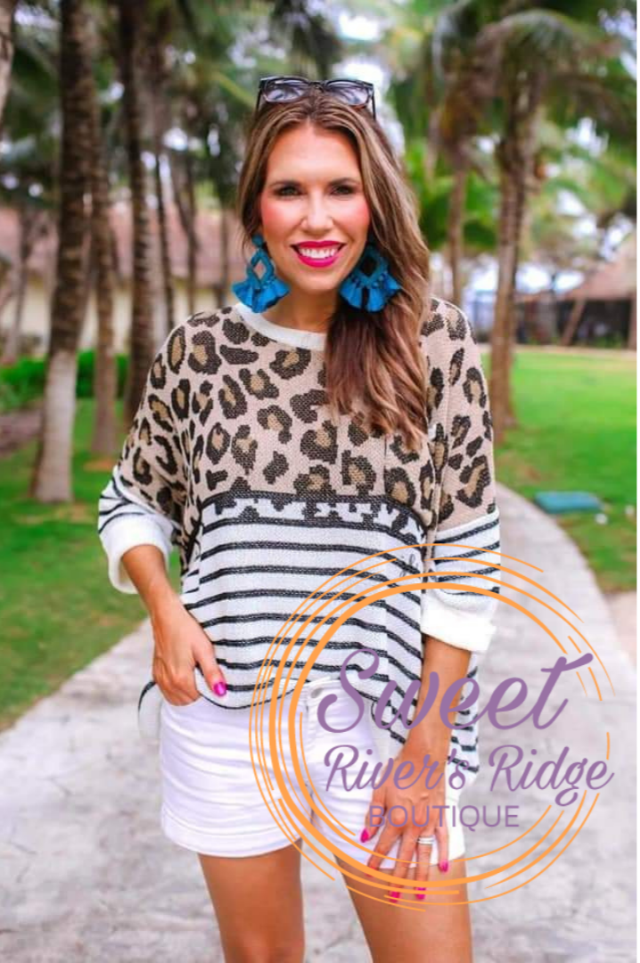 Leopard and Stripes Lightweight Sweater