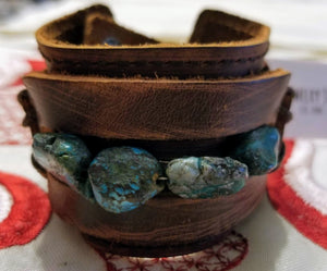 Dusty Leather Wide Cuff with African Turquoise Chunks