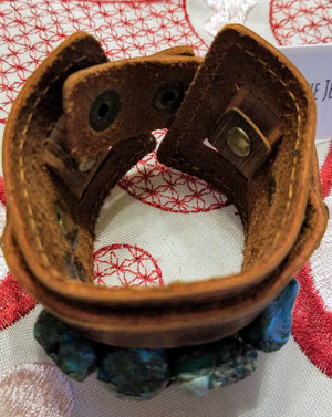 Dusty Leather Wide Cuff with African Turquoise Chunks