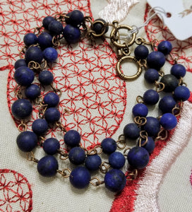 Frosted Blue Lapis Triple Strand Bracelet