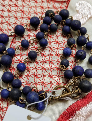 Frosted Blue Lapis Triple Strand Bracelet