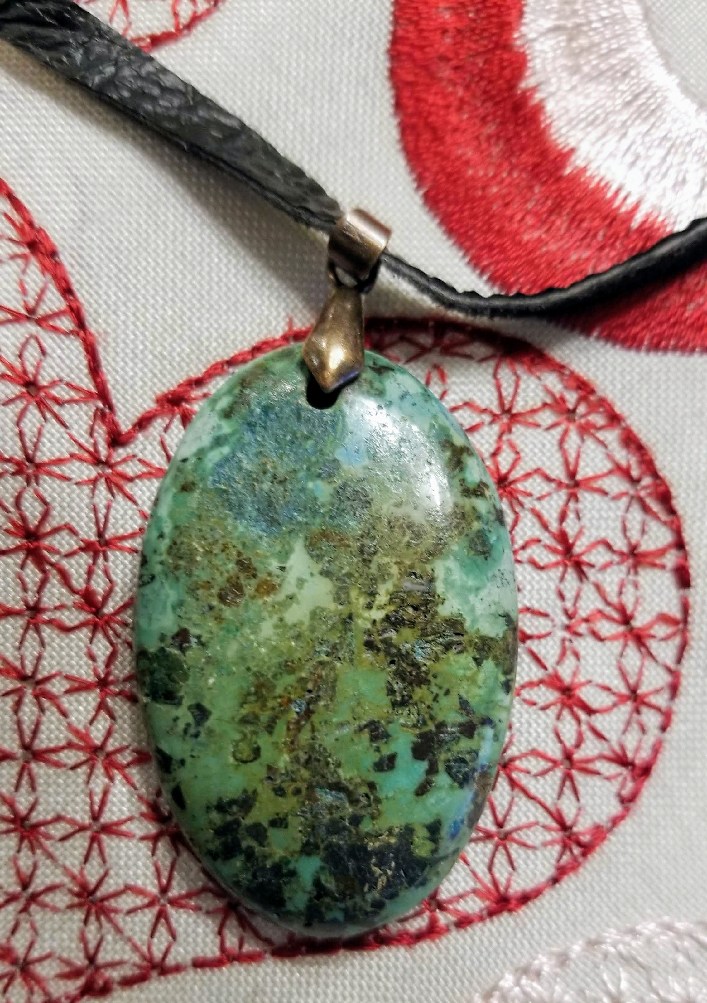 Leather Necklace with Natural Turquoise Pendant