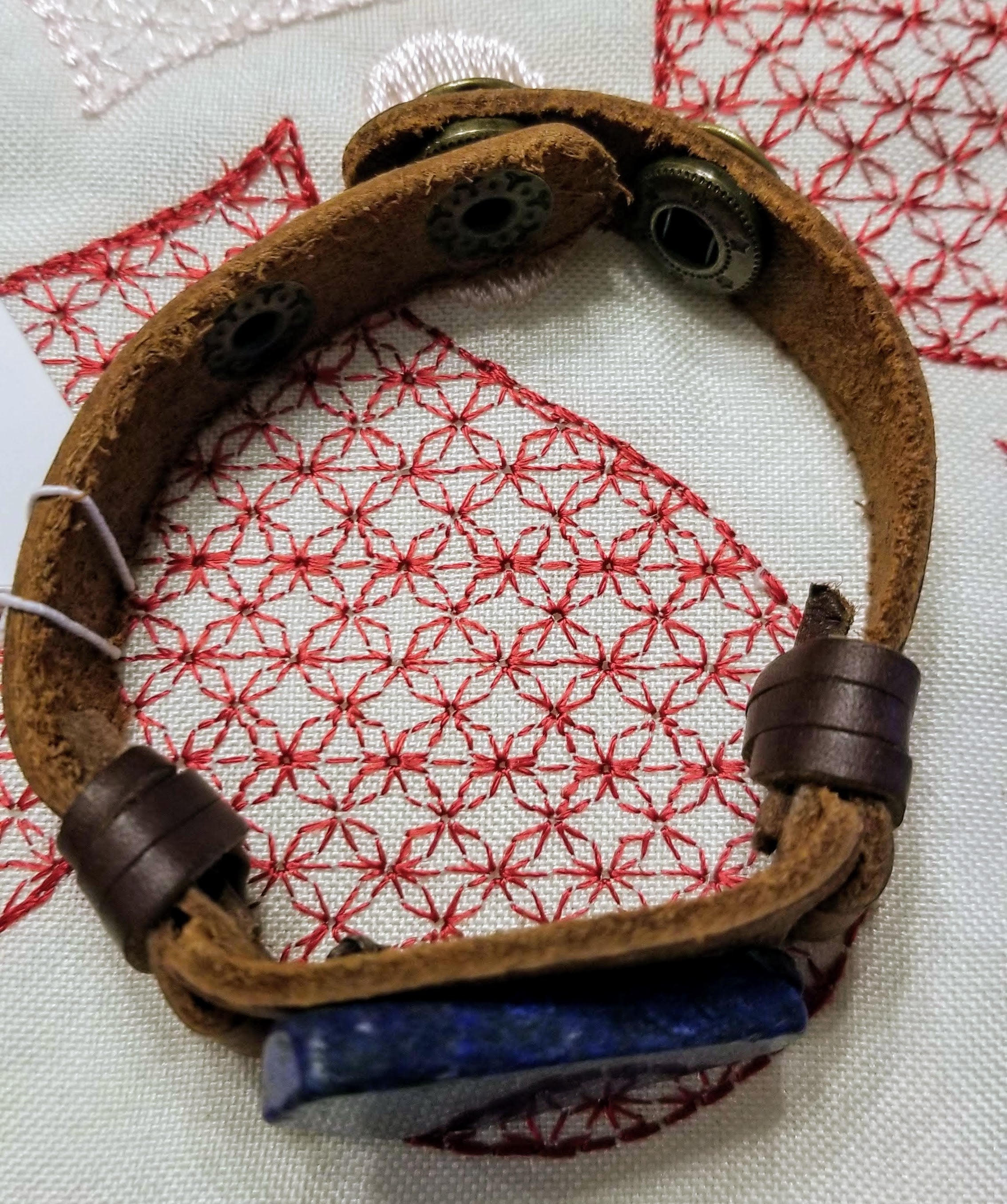 Narrow Leather Cuff with Navy Blue Lapis Gemstone Chunk