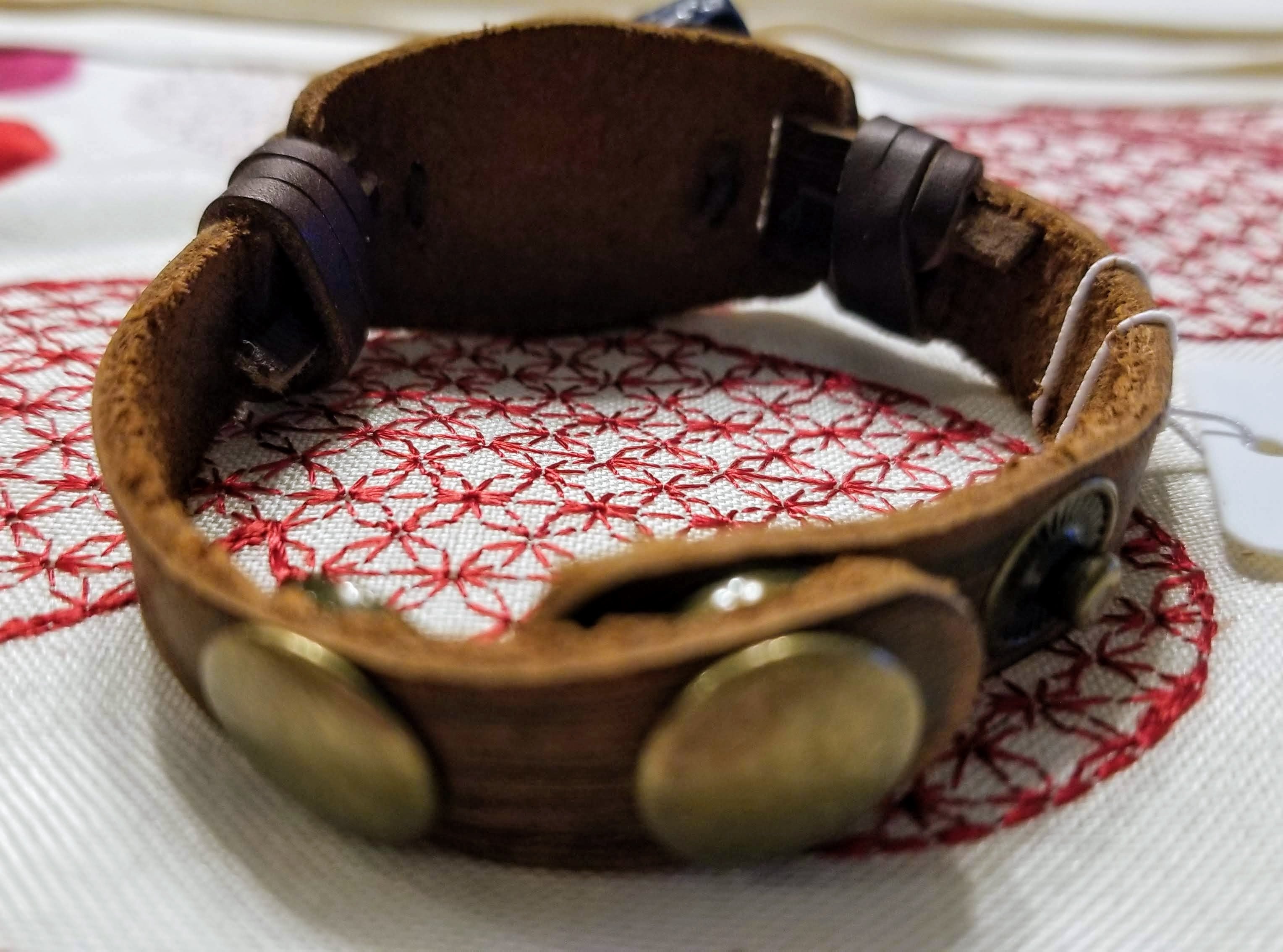 Narrow Leather Cuff with Navy Blue Lapis Gemstone Chunk