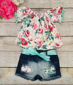 Floral Top and Denim Shorts Set