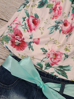 Floral Top and Denim Shorts Set