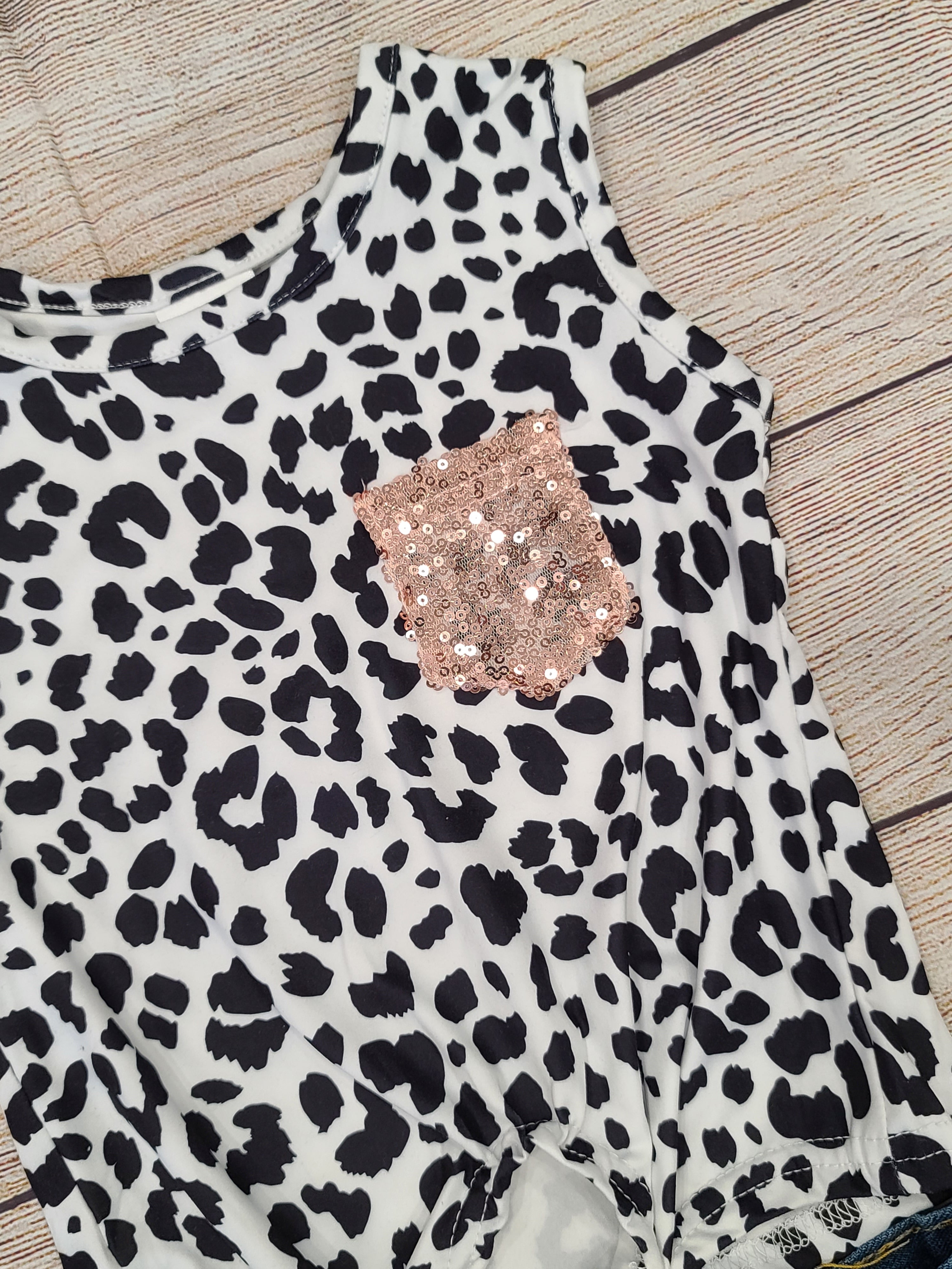 Black Leopard & Sequins Demin Short Set