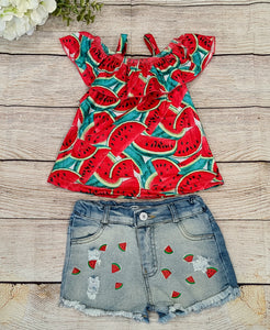 Watermelon Denim Short Set