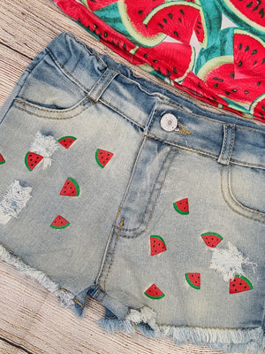 Watermelon Denim Short Set