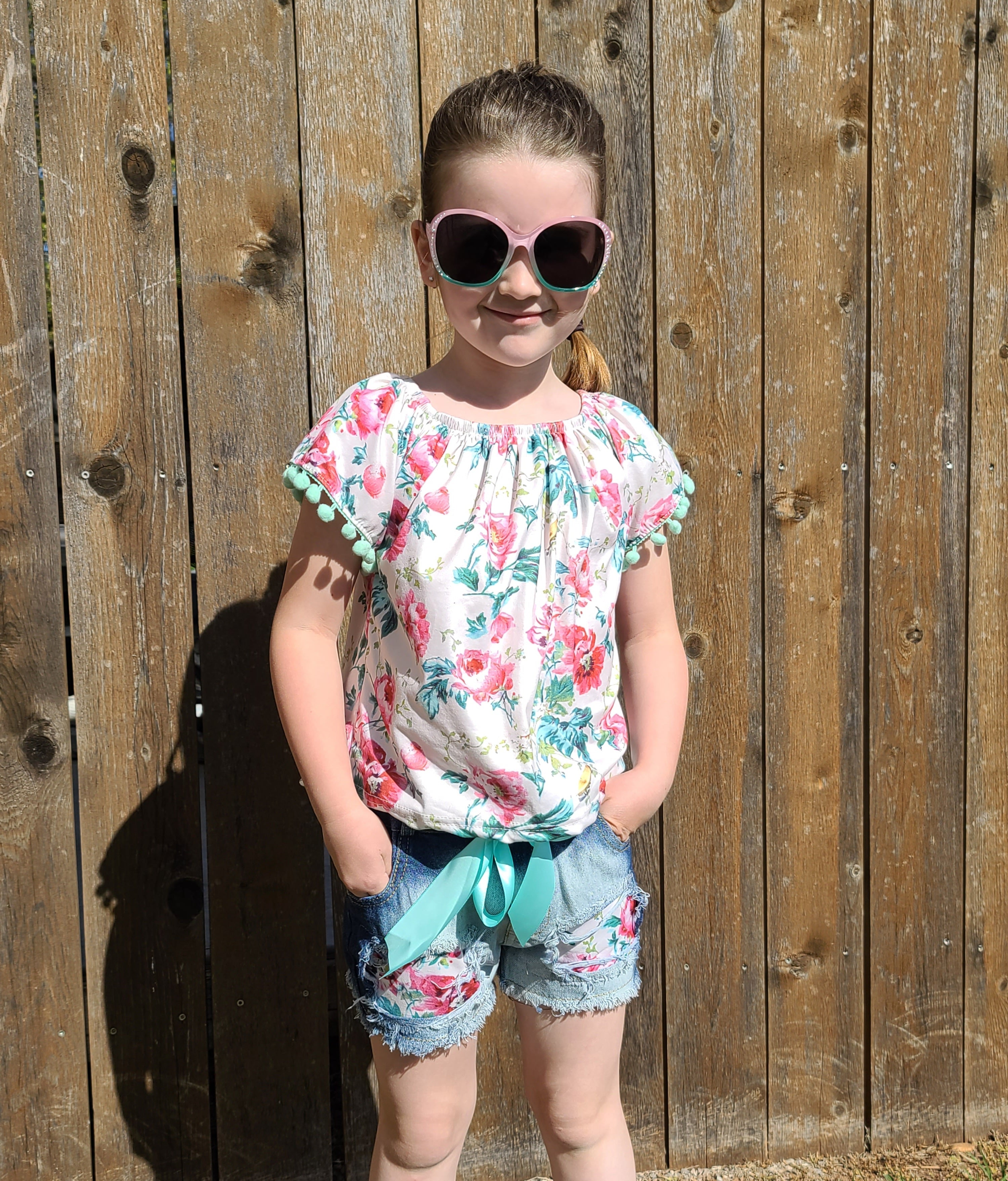 Floral Top and Denim Shorts Set