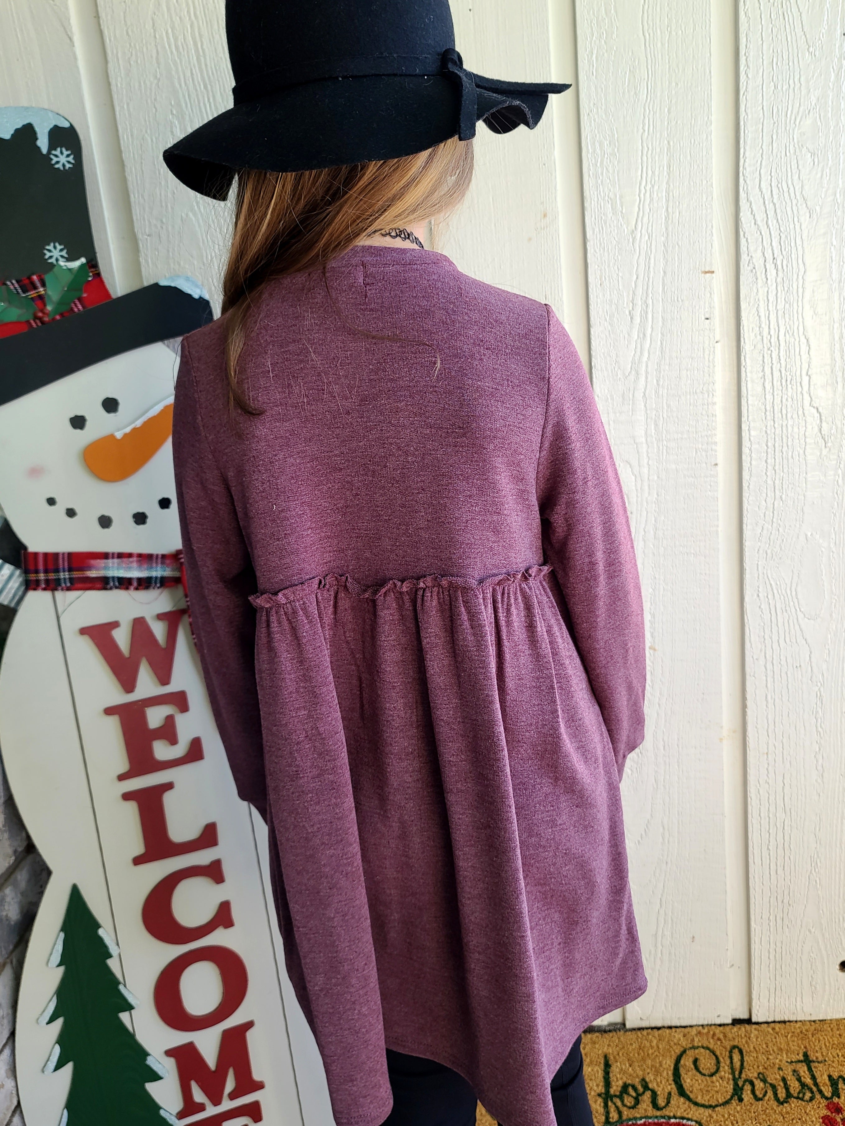 Burgundy Button Detail Long Sleeve Dress