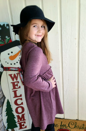 Burgundy Button Detail Long Sleeve Dress