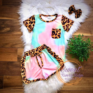 Leopard and Rainbow Tie Dye Short Set