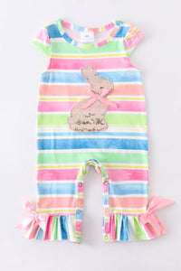 Rainbow Stripe Bunny Baby Romper