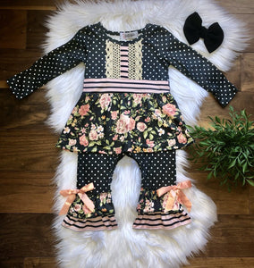 Black and Pink Rose Infant Romper