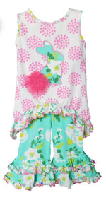 Ann Loren Easter Bunny Floral Ruffle 2pc Set