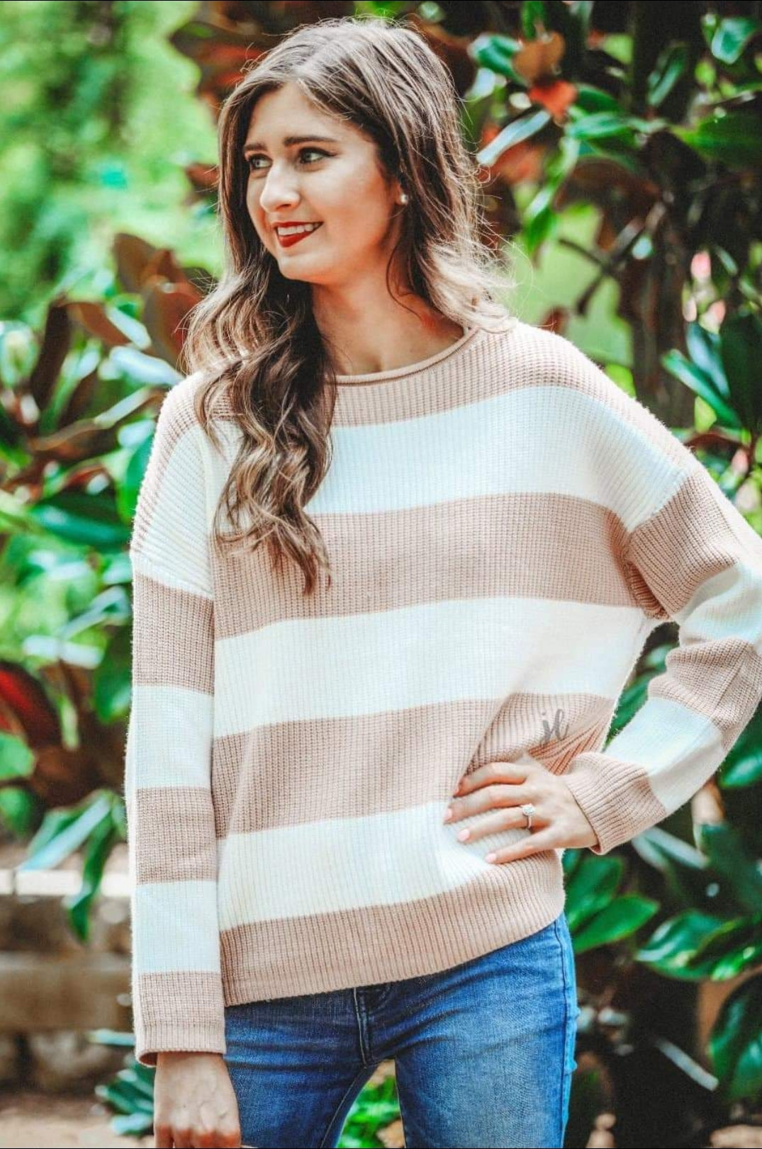 Tan and white striped on sale sweater