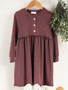 Burgundy Button Detail Long Sleeve Dress