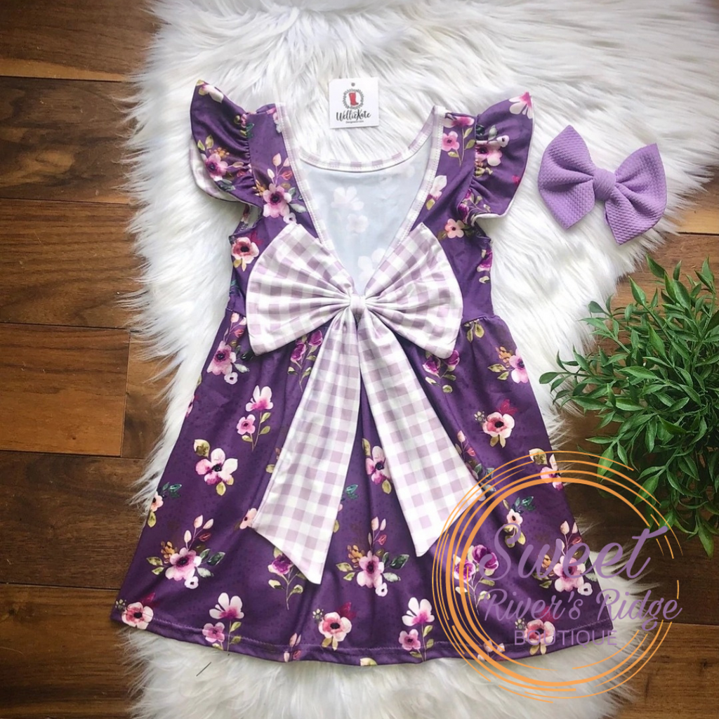 Gingham and Plum Bow Back Dress