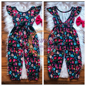 Burgundy Floral V-Back Jumpsuit